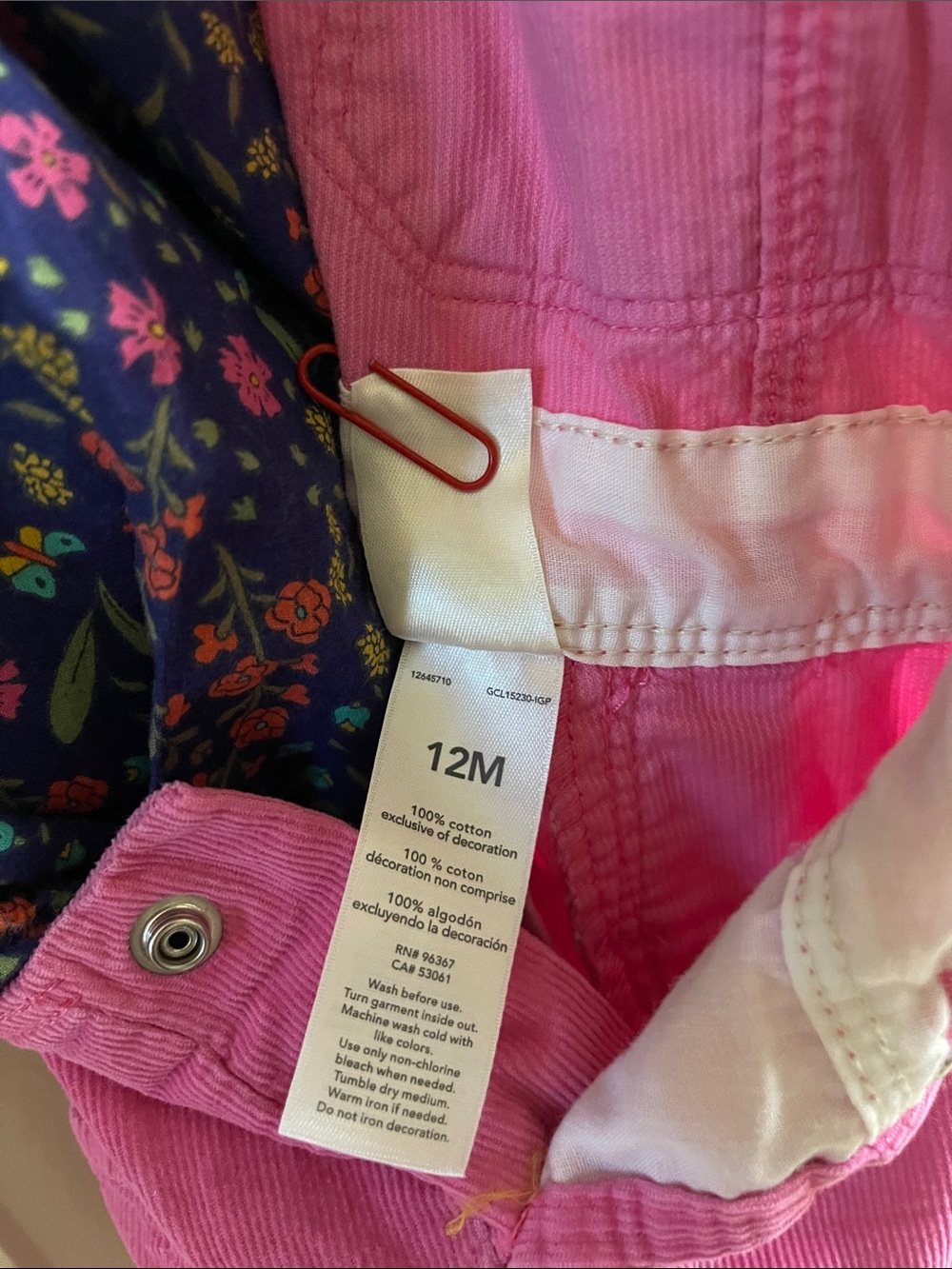 OshKosh B'gosh Hot Pink Corduroy Overalls, and matching Floral Shirt - Picture 4 of 12